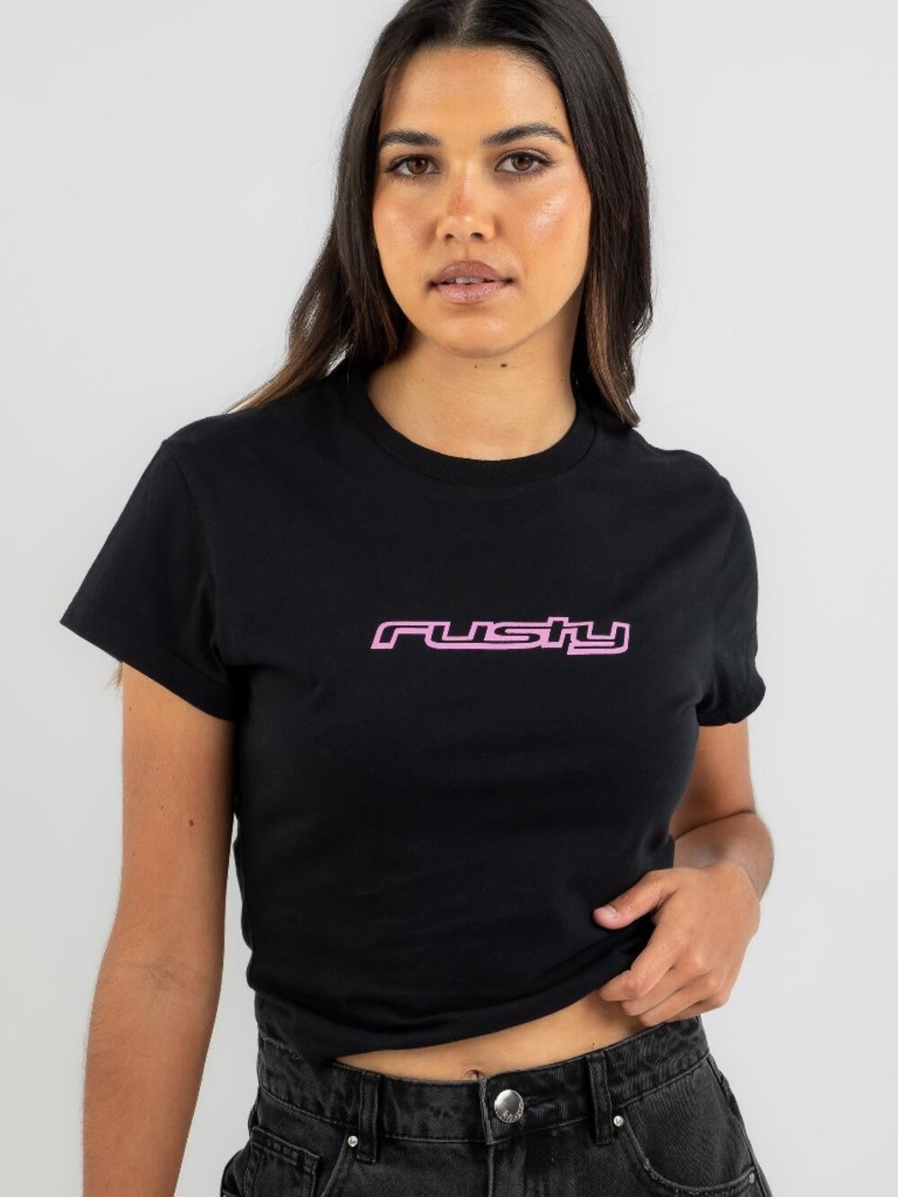 Rusty Rider Baby Tee - Black / Pink - Size Medium